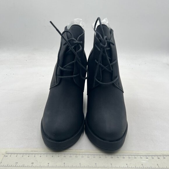 Black Round Toe Ankle Boots Wedge Heeled Booties Lace up Chic Office Formal Shoe - Picture 2 of 7